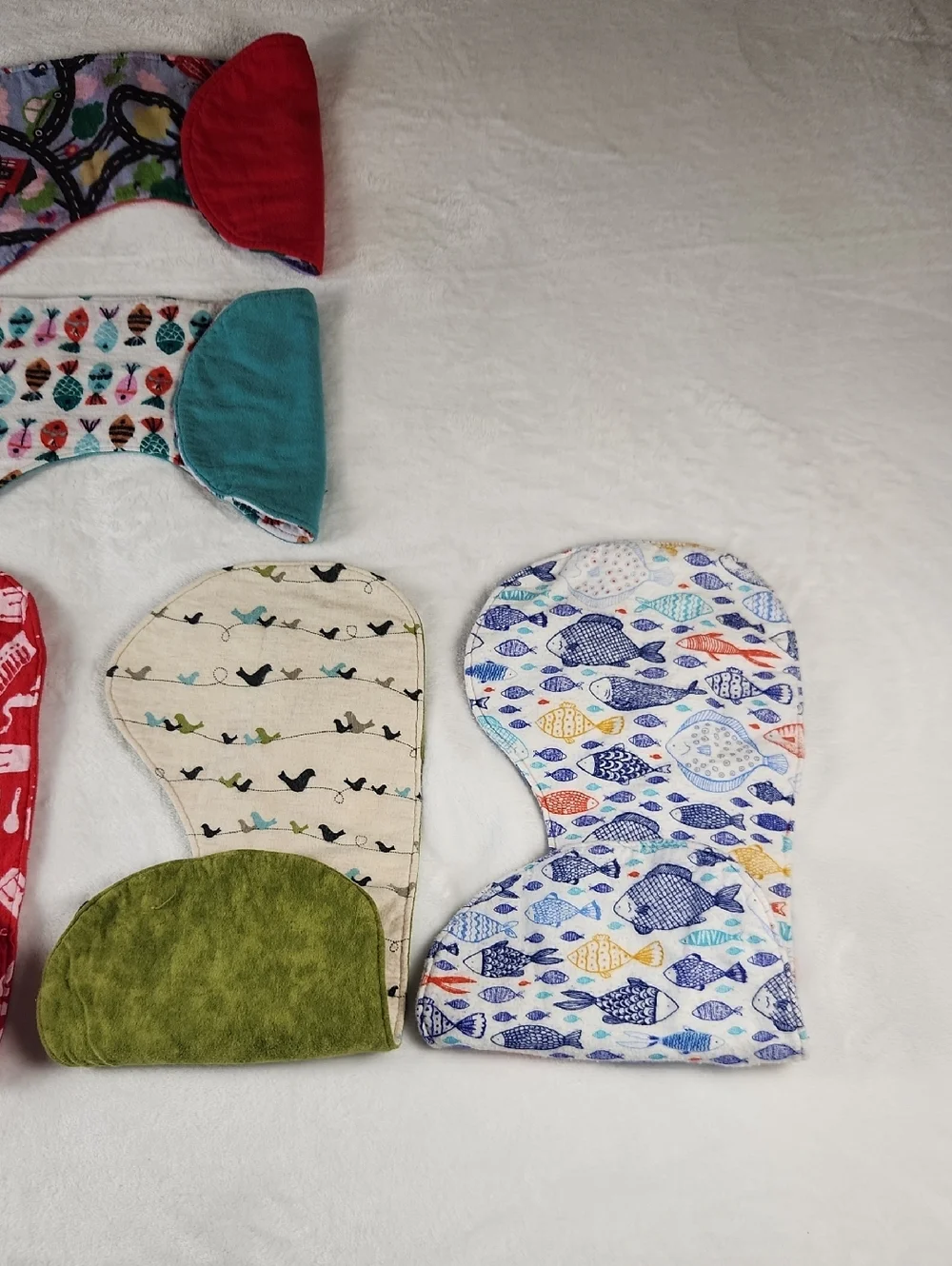 Set of 6 Baby Burp Cloths / Bibs - Soft Flannel Reversable.